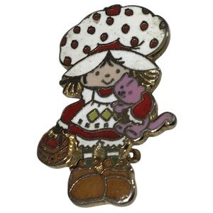 A G C Strawberry Shortcake Pin Girl Enamel Custard Cat Vintage Taiwan